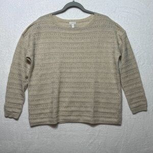 Garnet Hill 100% Cashmere Sweater Pullover Tan Cream Beige Cozy Soft.